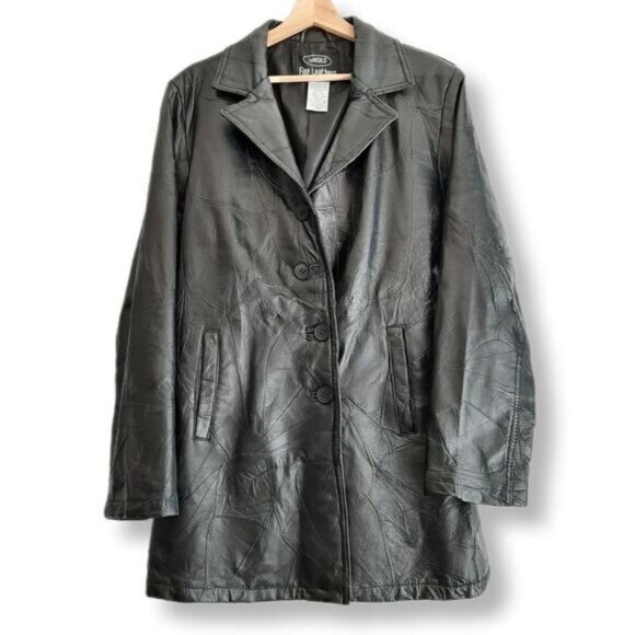 LE WORLD Vintage Genuine Leather Jacket Coat Patchwork Finish Black Sz L - Picture 1 of 14